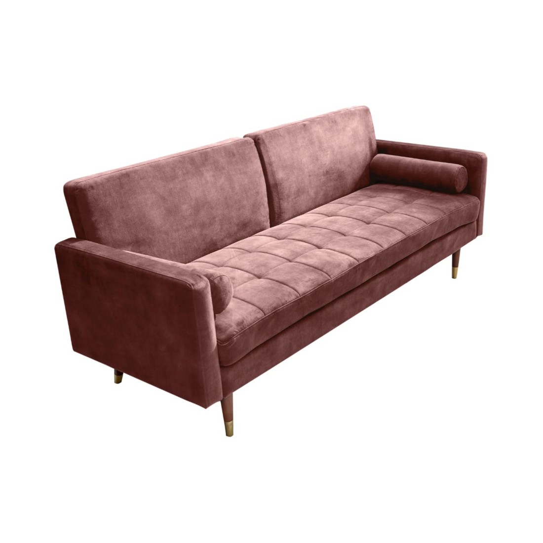 Canapé droit ATELIA rose poudré convertible – Canapé-lit design en velours avec structure en bois massif