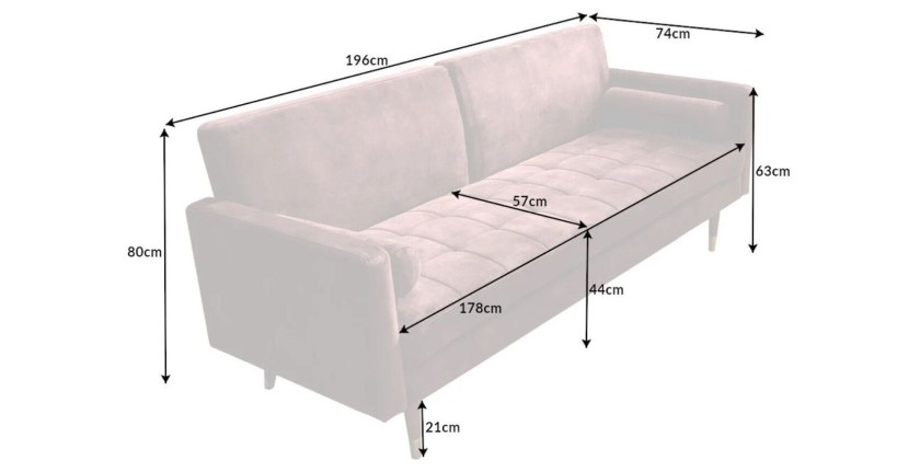 Dimensions du canapé convertible ATELIA rose