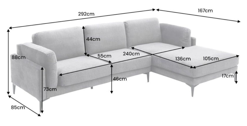 Dimensions du canapé d'angle URBANE gris