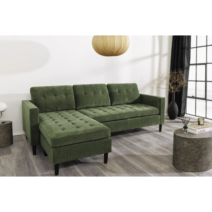 Sofá de esquina CITY verde oscuro reversible – Sofá contemporáneo de pana