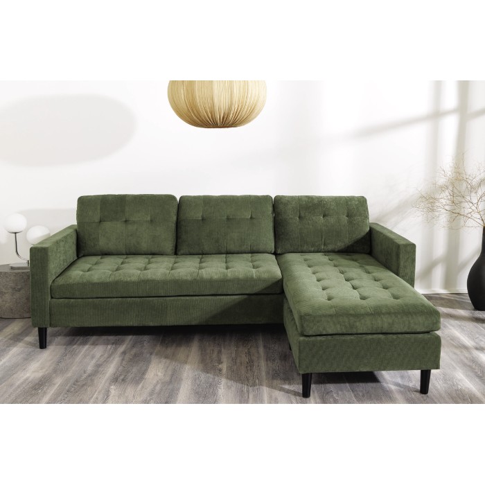 Sofá de esquina CITY verde oscuro reversible – Sofá contemporáneo de pana