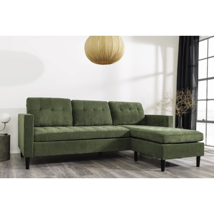 Sofá de esquina CITY verde oscuro reversible – Sofá contemporáneo de pana