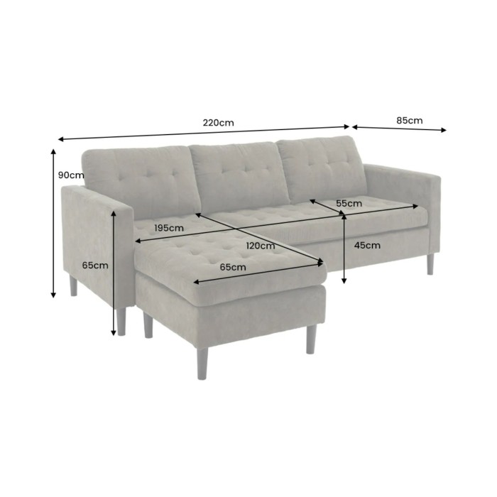 Dimensions du canapé avec angle réversible CITY gris clair