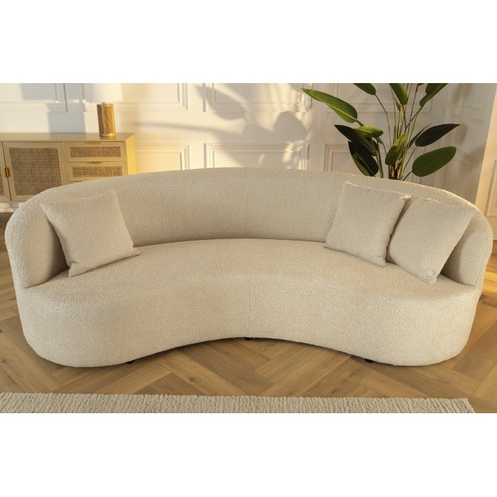 Rechte bank SOREN beige - Design bank in bouclé stof met afgeronde vorm