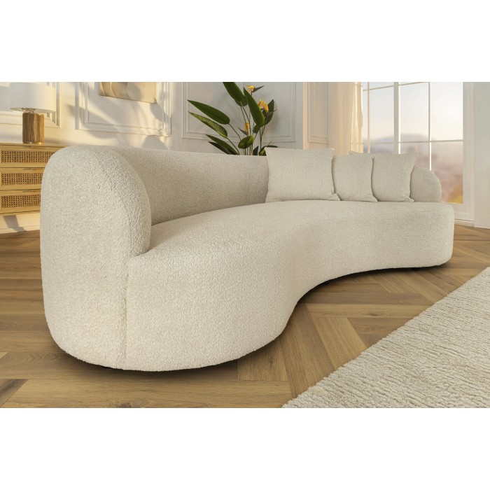Rechte bank SOREN beige - Design bank in bouclé stof met afgeronde vorm