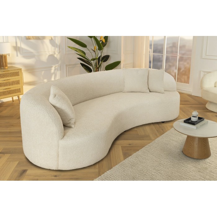 Rechte bank SOREN beige - Design bank in bouclé stof met afgeronde vorm
