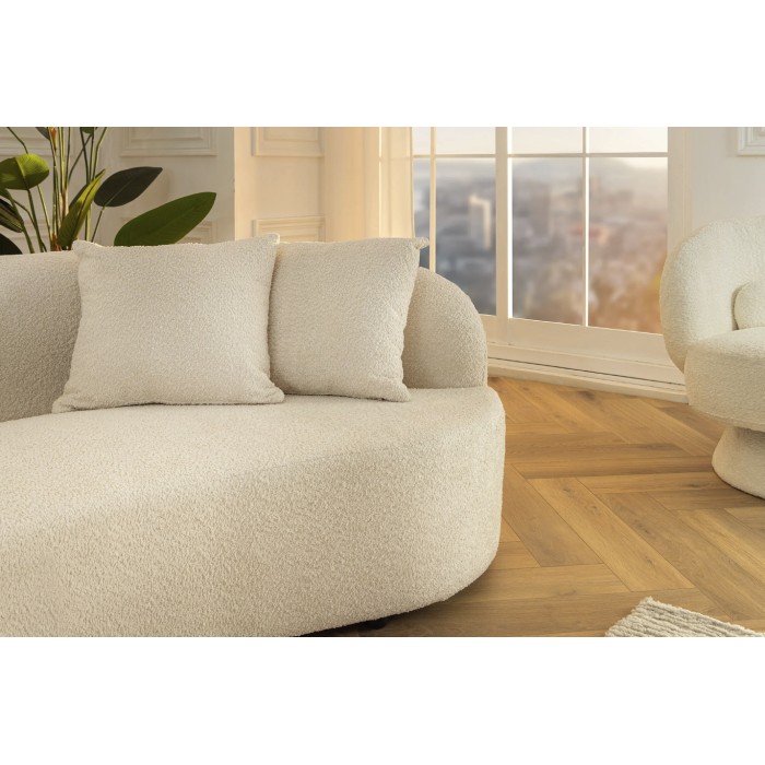 Rechte bank SOREN beige - Design bank in bouclé stof met afgeronde vorm