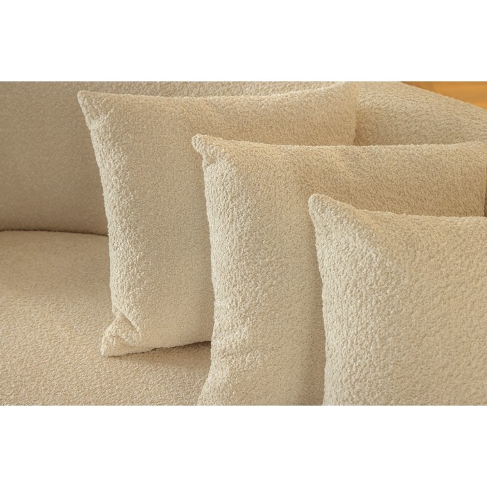 Rechte bank SOREN beige - Design bank in bouclé stof met afgeronde vorm