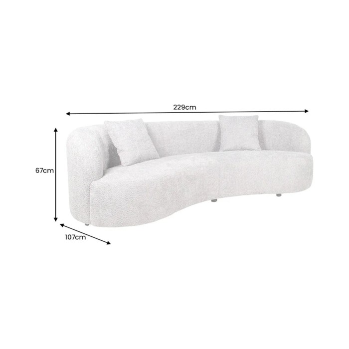 Rechte bank SOREN beige - Design bank in bouclé stof met afgeronde vorm