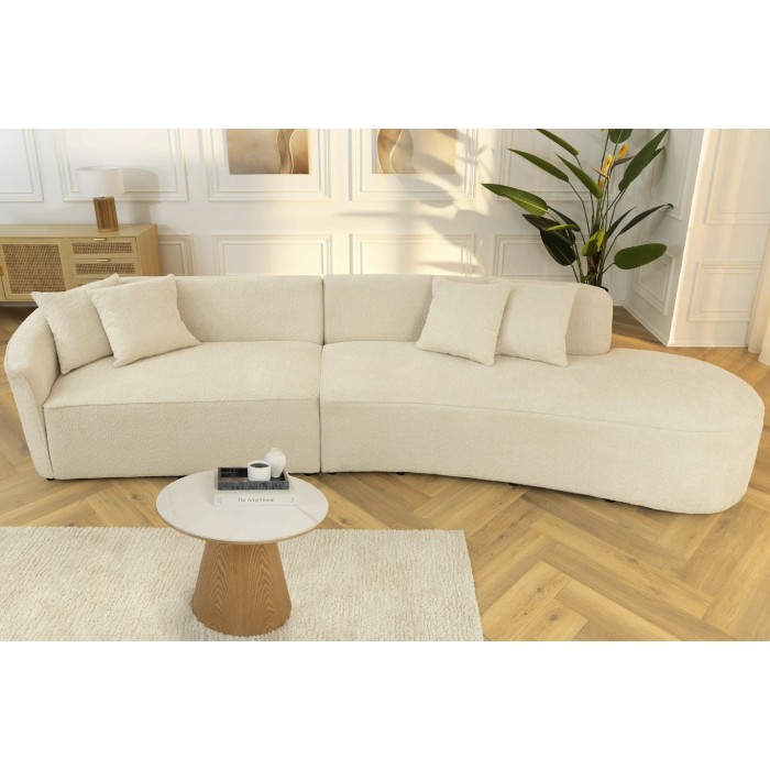 Rechte bank SOREN beige 5 zitplaatsen - Design bank in bouclé stof met afgeronde vorm