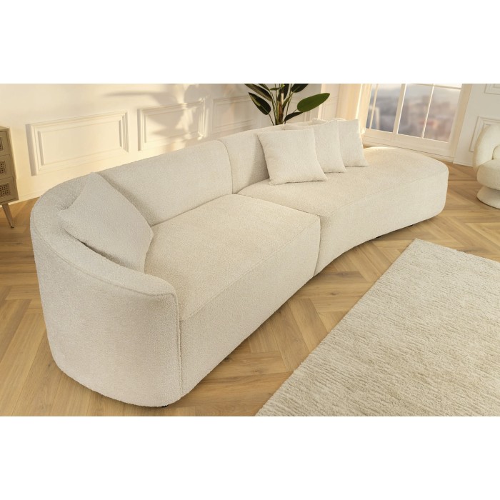 Rechte bank SOREN beige 5 zitplaatsen - Design bank in bouclé stof met afgeronde vorm