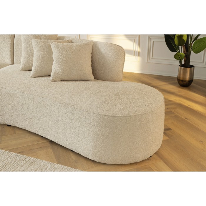 Rechte bank SOREN beige 5 zitplaatsen - Design bank in bouclé stof met afgeronde vorm