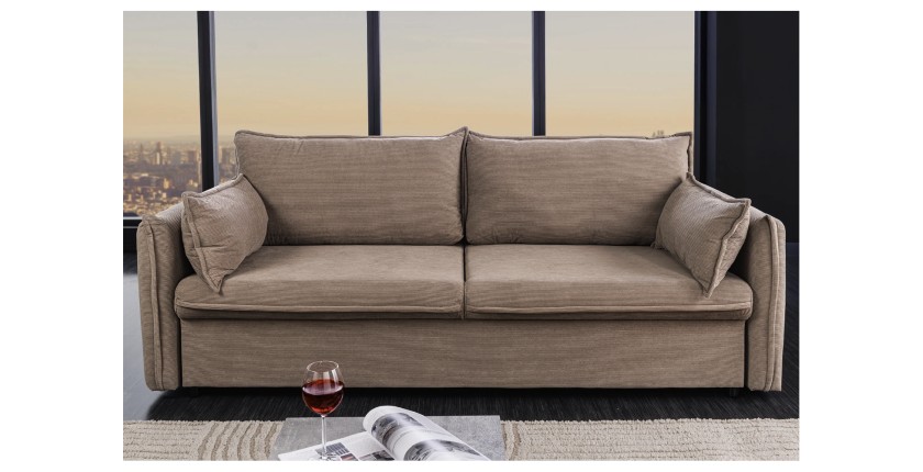 Canapé convertible CALDERO coloris taupe vu de face