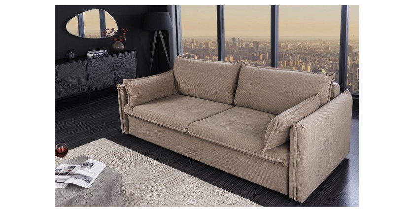 Canapé convertible CALDERO coloris taupe mis en situation