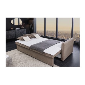 Canapé convertible CALDERO coloris taupe en mode lit