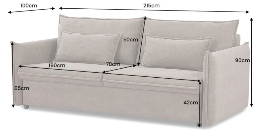 Dimensions du canapé convertible CALDERO coloris taupe