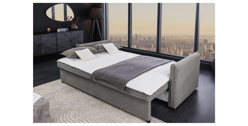 Zoom sur le mode lit du canapé convertible CALDERO gris