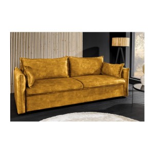 Canapé convertible CALDERO jaune moutarde mis en situation