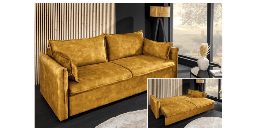 Canapé convertible CALDERO jaune moutarde vu détaillé