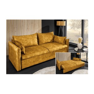 Canapé convertible CALDERO jaune moutarde vu détaillé