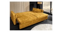 Zoom sur le mode lit du canapé convertible CALDERO jaune moutarde
