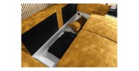 Zoom sur le coffre du canapé convertible CALDERO jaune moutarde