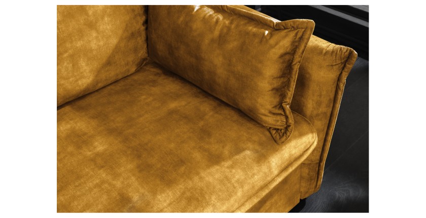 Zoom sur l'assise du canapé convertible CALDERO jaune moutarde