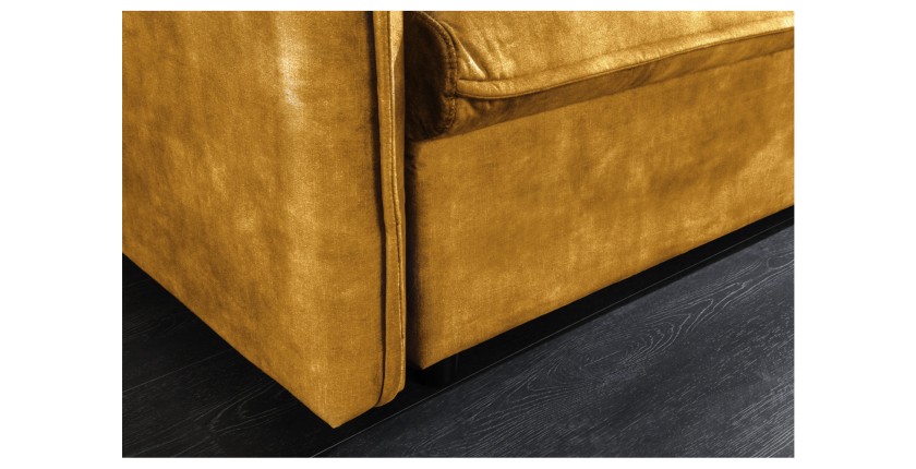 Zoom sur la tranche du canapé convertible CALDERO jaune moutarde
