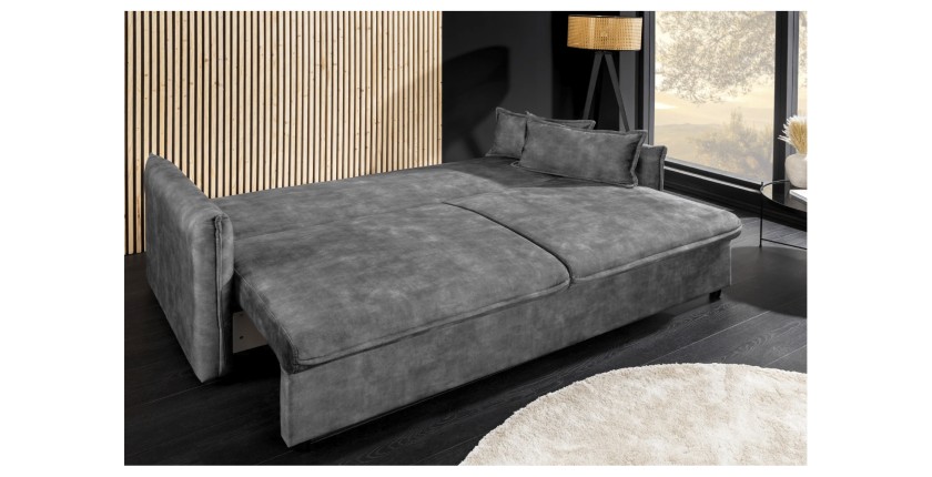 Zoom sur le mode lit du canapé convertible CALDERO gris foncé