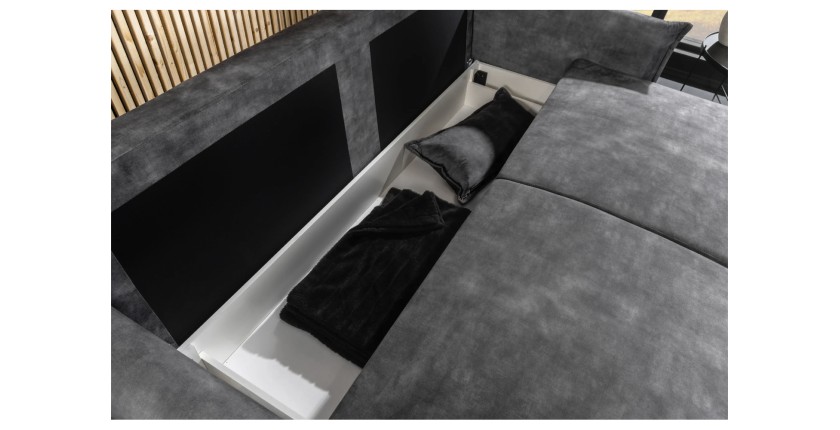 Zoom sur le coffre du canapé convertible CALDERO gris foncé