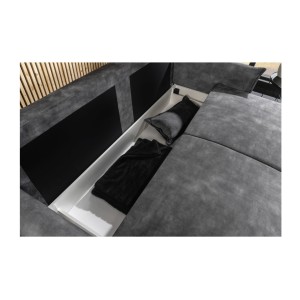 Zoom sur le coffre du canapé convertible CALDERO gris foncé