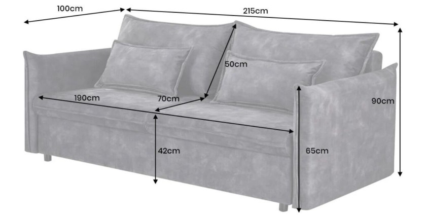 Dimensions du canapé convertible CALDERO gris foncé
