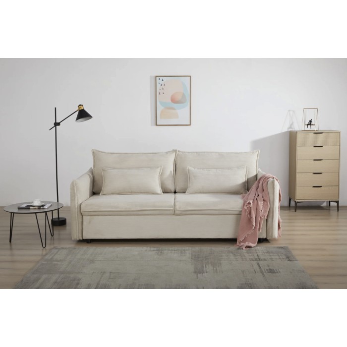 Sofá recto CALDERO beige convertible con almacenamiento - Sofá-cama de pana con almacenamiento integrado