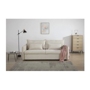 Canapé droit CALDERO beige convertible avec coffre – Canapé-lit en velours côtelé avec rangement intégré