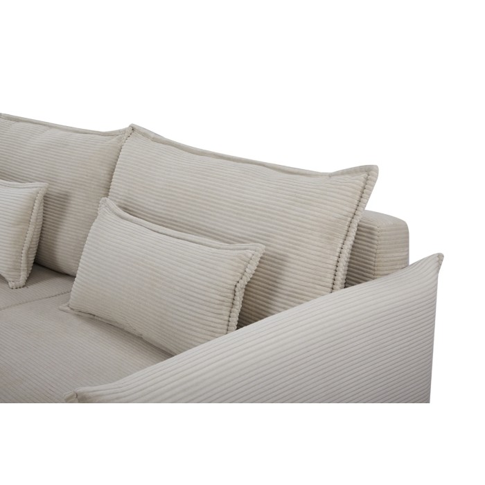 Sofá recto CALDERO beige convertible con almacenamiento - Sofá-cama de pana con almacenamiento integrado