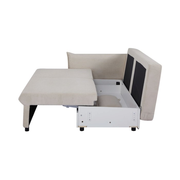 Sofá recto CALDERO beige convertible con almacenamiento - Sofá-cama de pana con almacenamiento integrado