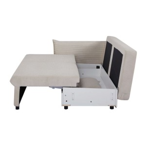 Canapé convertible CALDERO beige en mode lit avec coffre de rangement