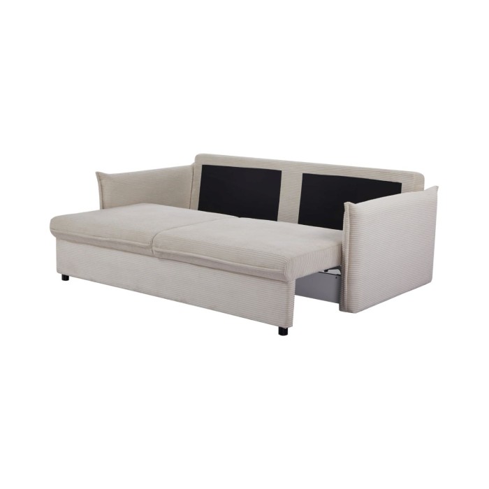 Sofá recto CALDERO beige convertible con almacenamiento - Sofá-cama de pana con almacenamiento integrado