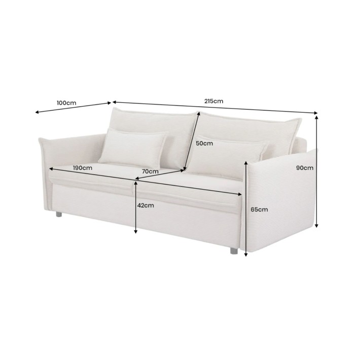 Sofá recto CALDERO beige convertible con almacenamiento - Sofá-cama de pana con almacenamiento integrado