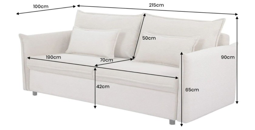 Dimensions du canapé convertible CALDERO beige