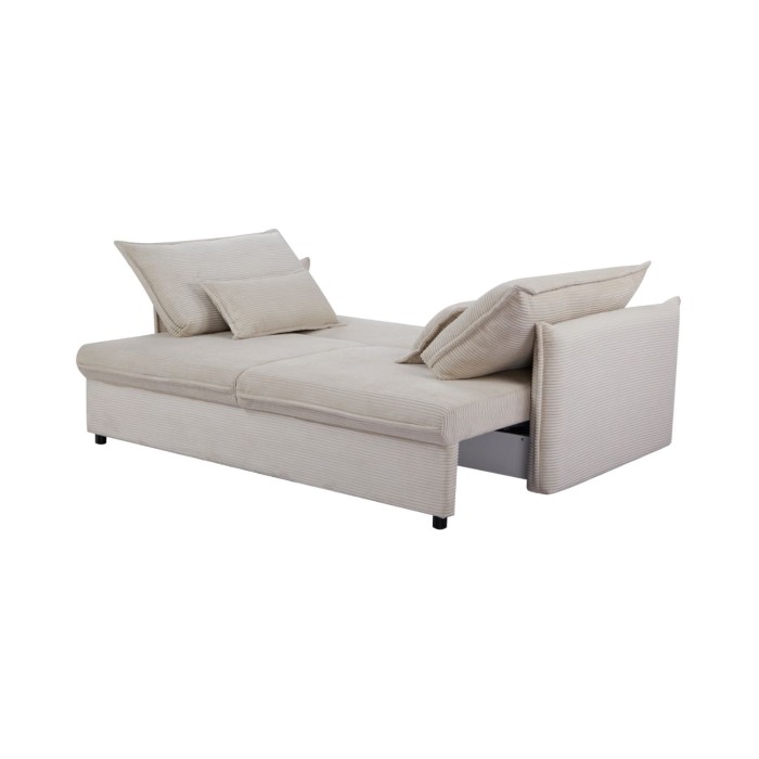 Sofá recto CALDERO beige convertible con almacenamiento - Sofá-cama de pana con almacenamiento integrado
