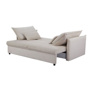 Canapé convertible CALDERO beige en mode lit vu de côté