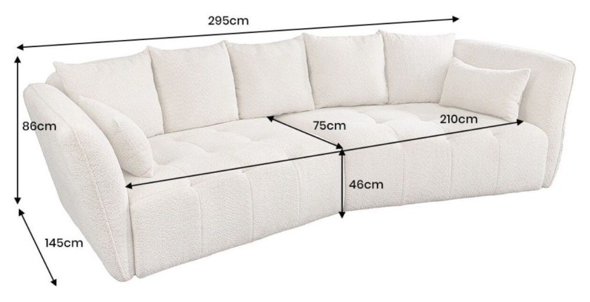 Dimensions du canapé droit IMPERIA blanc champagne
