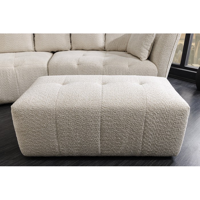 Canapé + poef IMPERIA wit champagne – Modulaire bank in bouclé stof