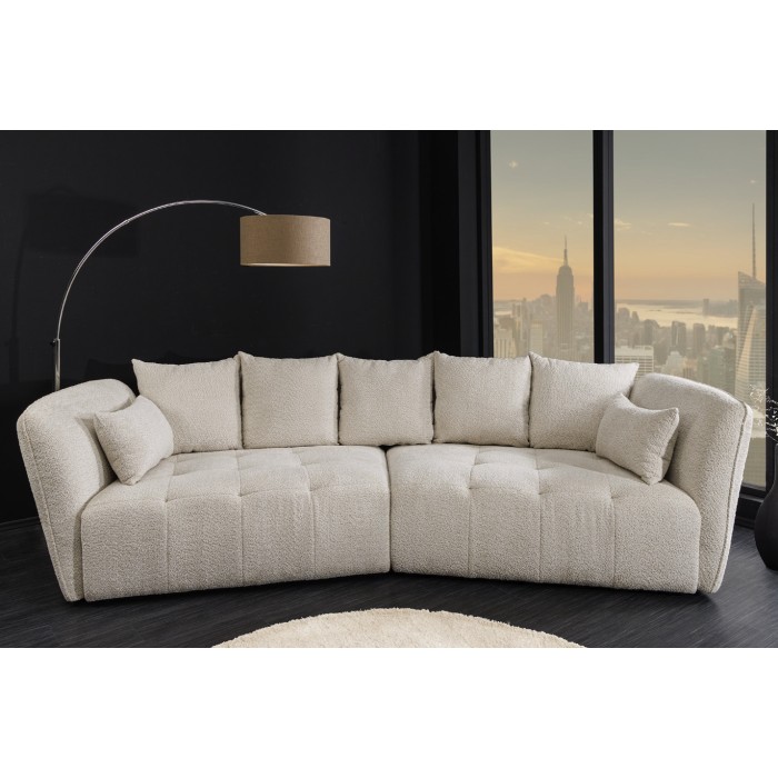 Canapé + poef IMPERIA wit champagne – Modulaire bank in bouclé stof