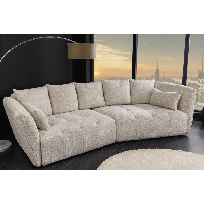 Canapé + poef IMPERIA wit champagne – Modulaire bank in bouclé stof