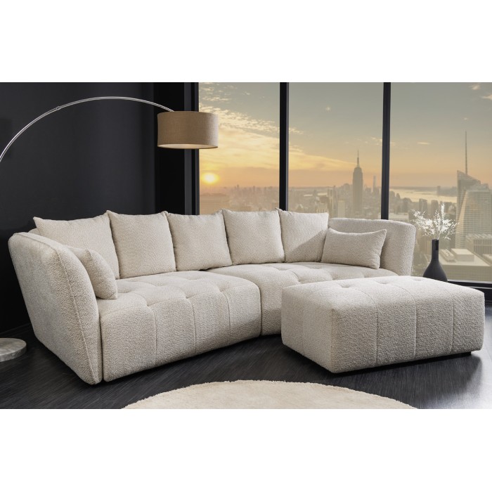 Canapé + poef IMPERIA wit champagne – Modulaire bank in bouclé stof