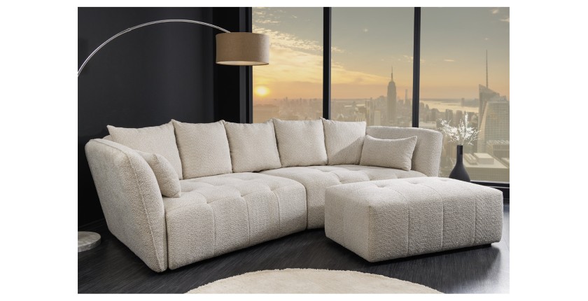 Canapé droit et pouf IMPERIA blanc champagne mis en situation