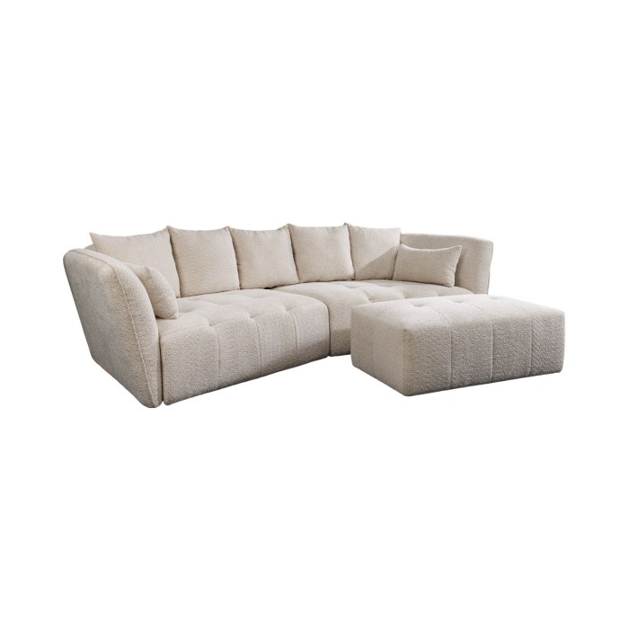 Canapé + poef IMPERIA wit champagne – Modulaire bank in bouclé stof