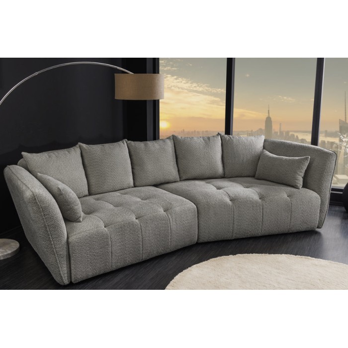 Divano + pouf IMPERIA grigio – Divano modulabile in tessuto bouclé